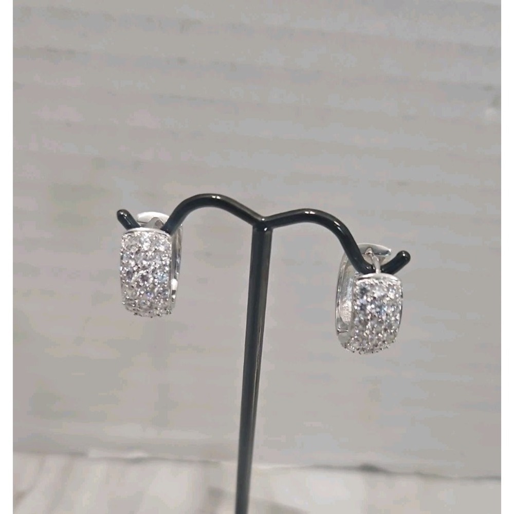 Rhinestone Small Hoop Silver Tone Earrings Pierced Elegant Classy